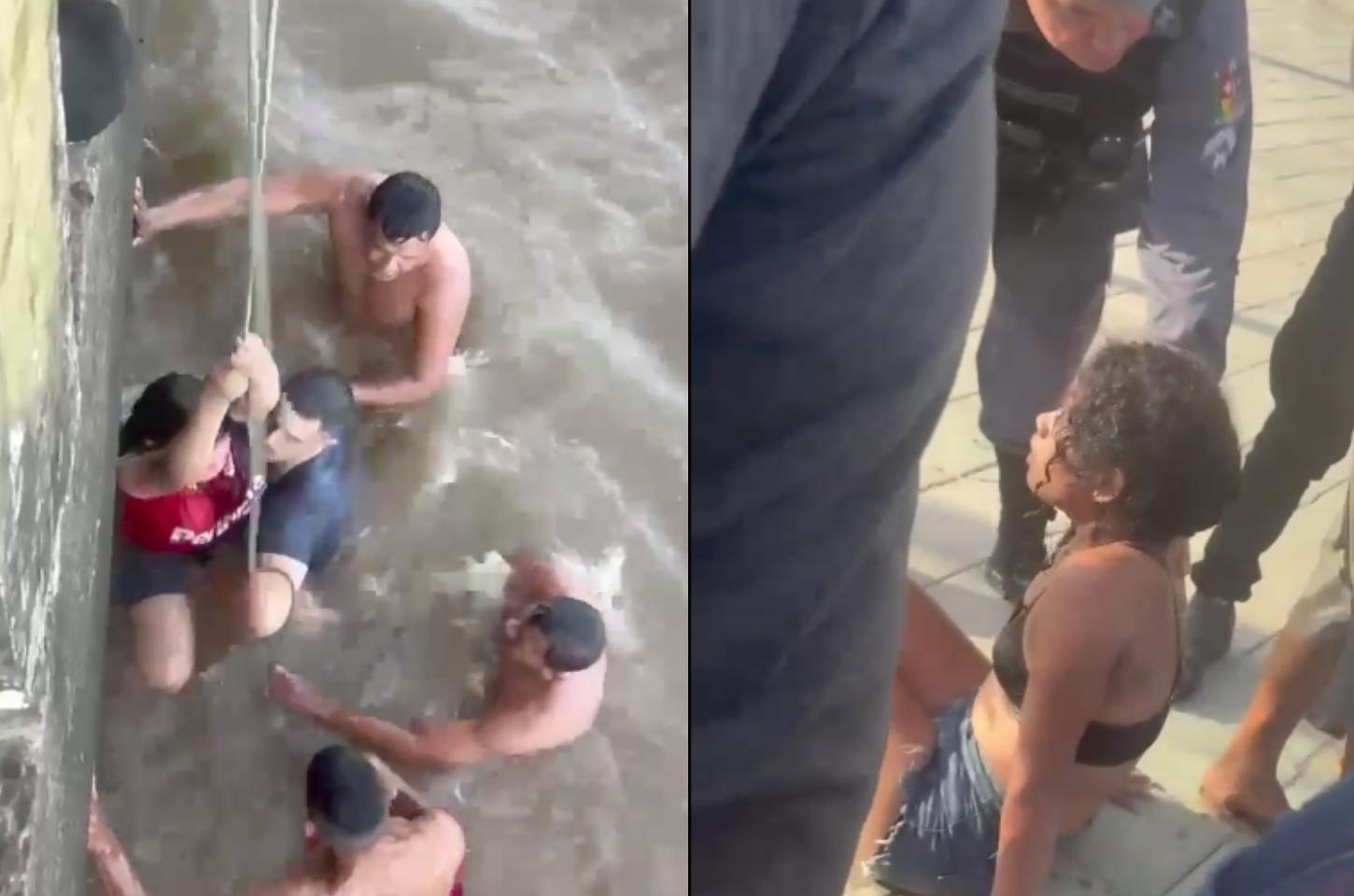 Adolescentes quase afogadas na orla de Macapá; vídeo mostra o resgate