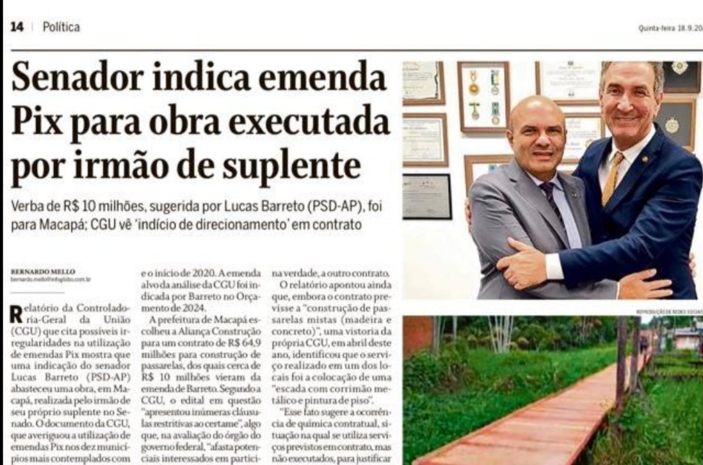 Senador Lucas Barreto segue no olho do furacão por emendas Pix