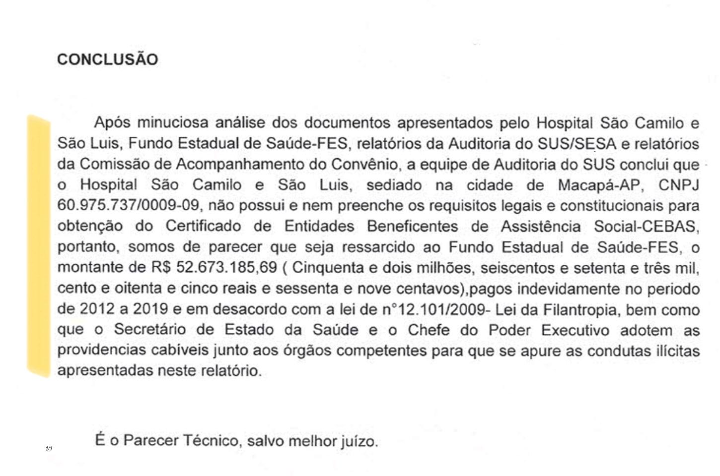 Parecer da Auditoria do SUS aponta cobrança duplicada e perda da filantropia no São Camilo