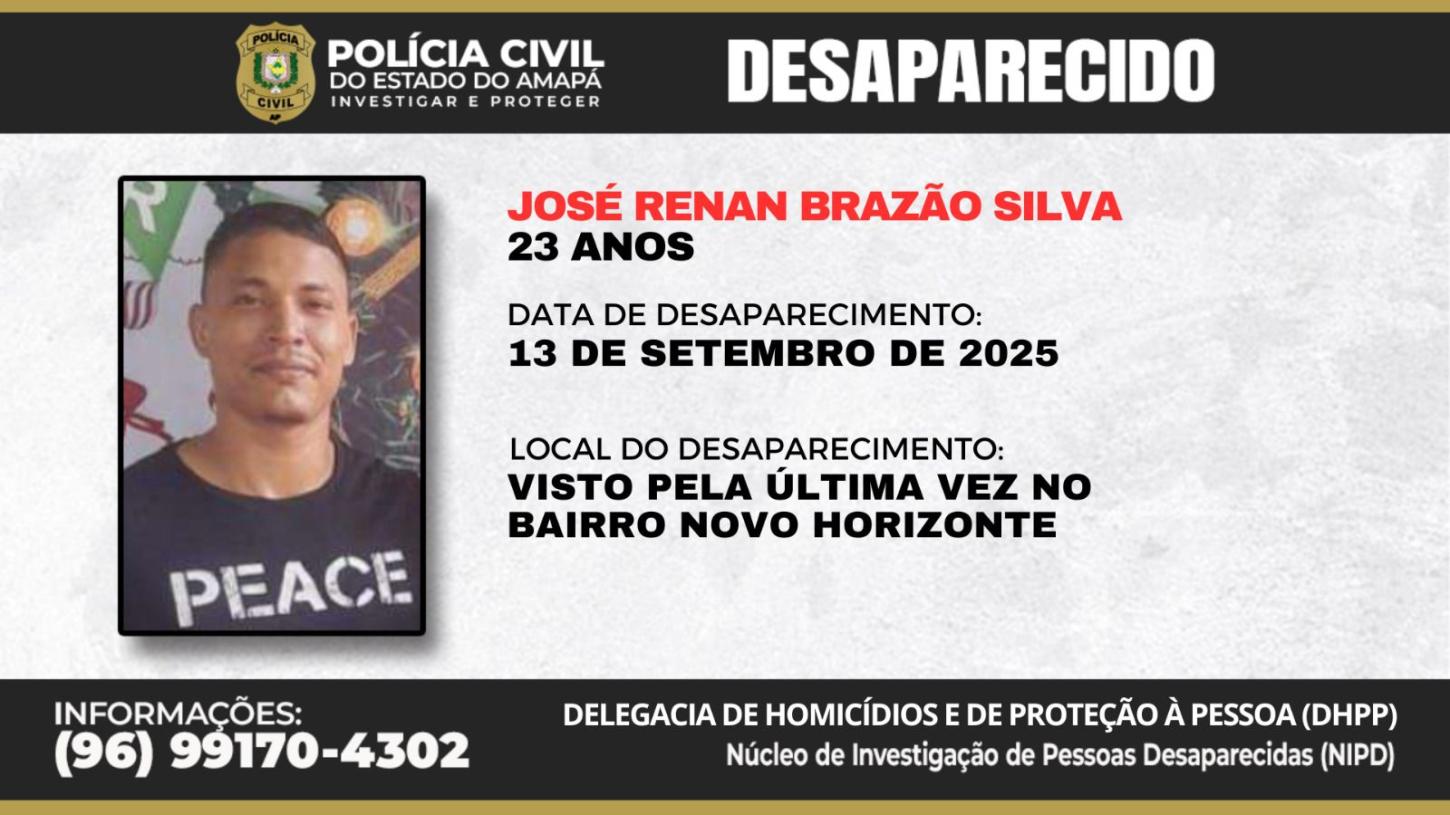 Polícia Civil pede ajuda para localizar jovem desaparecido
