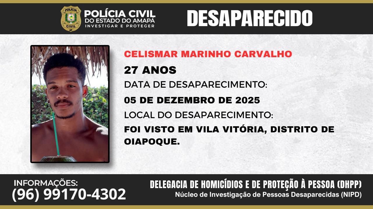 Desaparecido em Oiapoque: polícia procura jovem de 27 anos