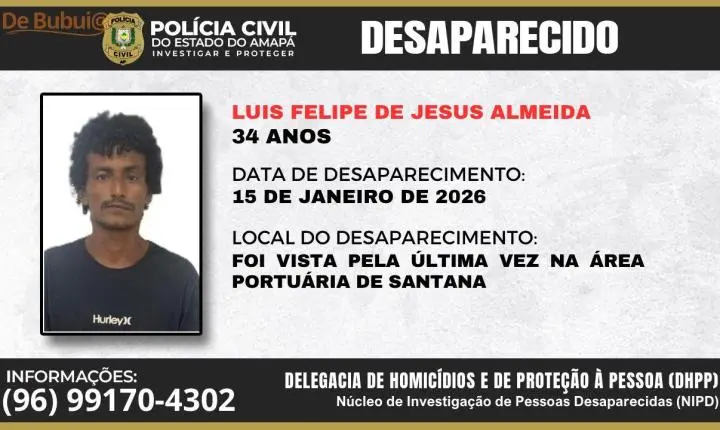 Desaparecimento em Santana: polícia pede ajuda para localizar homem de 34 anos